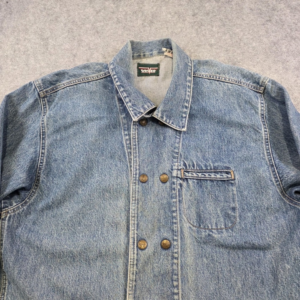 VTG Driver Jacket Mens Medium Blue Denim Chore Workwear Utility Snap Made USA - Picture 4 of 16